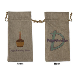 Happy Birthday Large Burlap Gift Bag - Front & Back (Personalized)