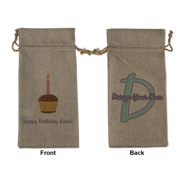 Custom Happy Birthday Large Burlap Gift Bag - Front & Back (Personalized)