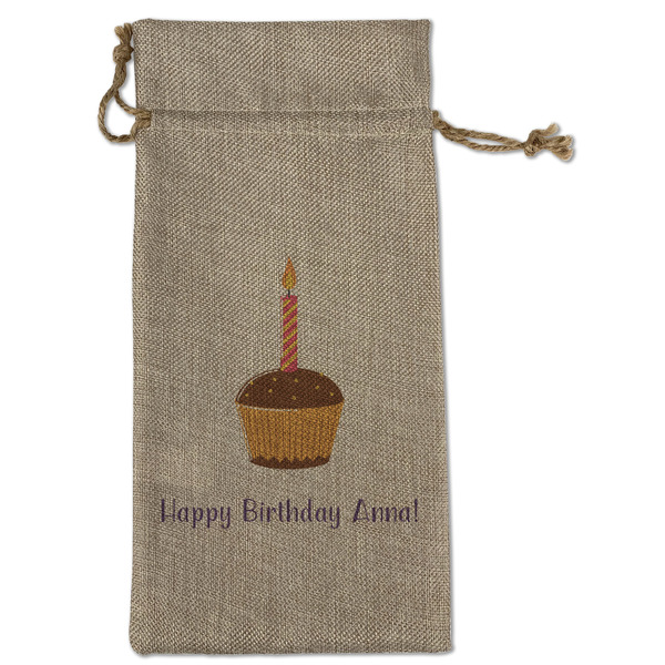 Custom Happy Birthday Large Burlap Gift Bag - Front (Personalized)