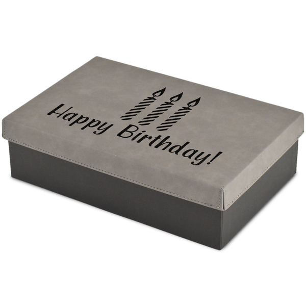 Custom Happy Birthday Large Gift Box w/ Engraved Leather Lid (Personalized)