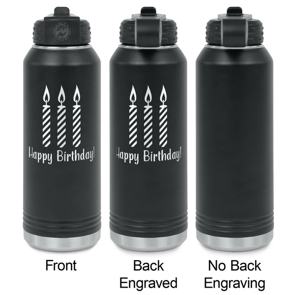 Happy Birthday Laser Engraved Water Bottles - 2 Styles - Front & Back View