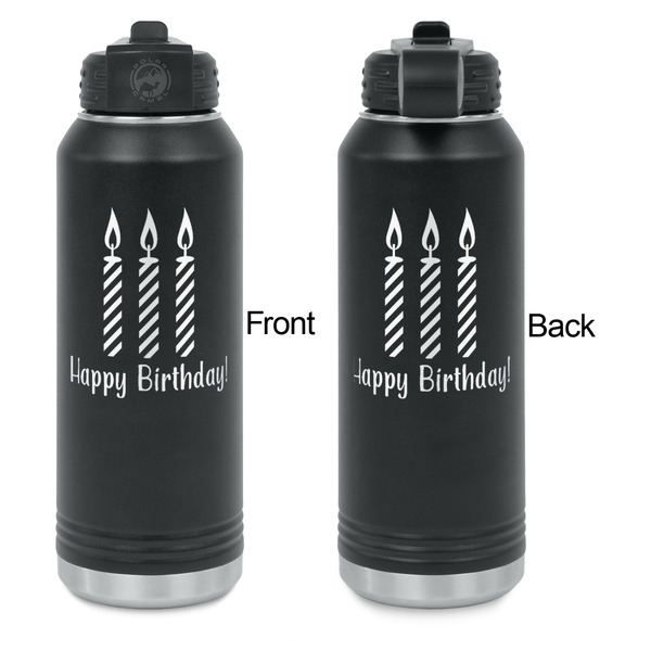 Happy Birthday Laser Engraved Water Bottles - Front & Back Engraving - Front & Back View