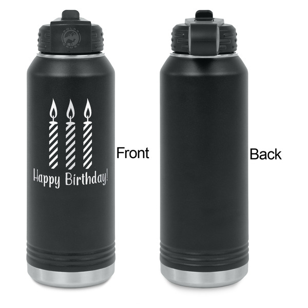 Happy Birthday Laser Engraved Water Bottles - Front Engraving - Front & Back View