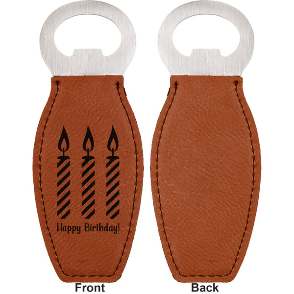 Happy Birthday Leather Bar Bottle Opener - Front and Back (single sided)