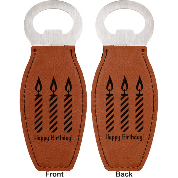 Happy Birthday Leather Bar Bottle Opener - Front and Back