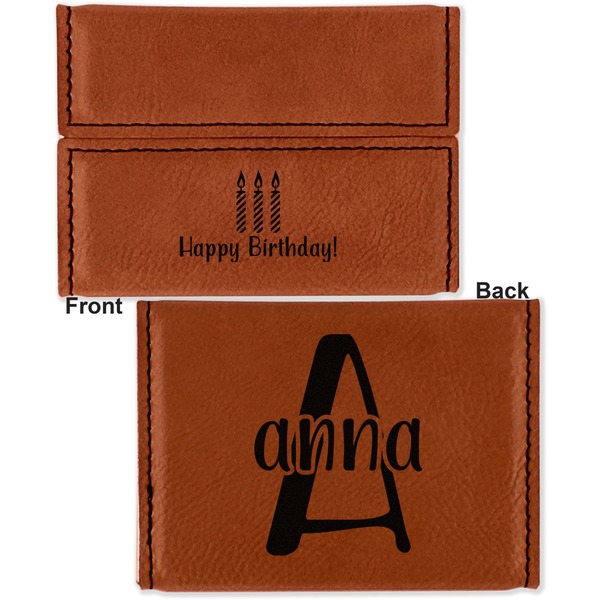 Happy Birthday Leather Business Card Holder - Front Back