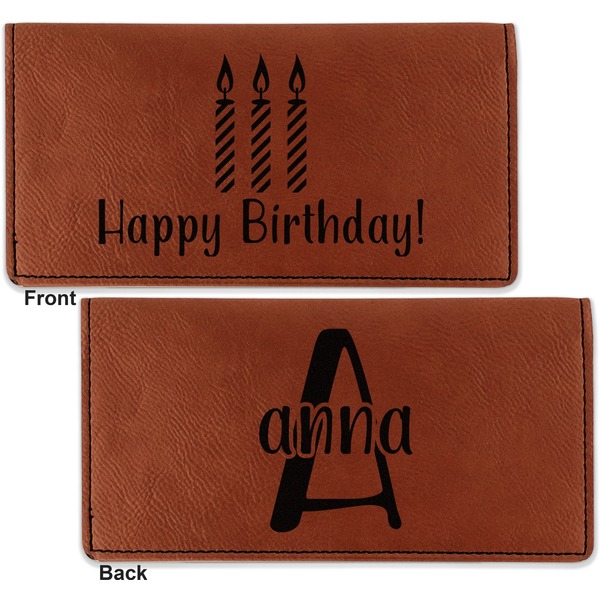 Happy Birthday Leather Checkbook Holder Front and Back