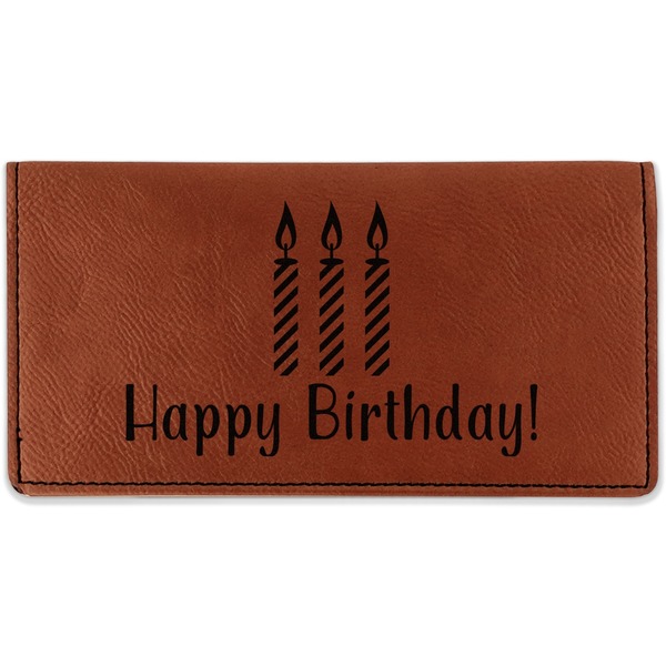 Custom Happy Birthday Leatherette Checkbook Holder - Double Sided (Personalized)