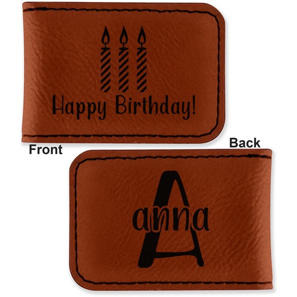 Happy Birthday Leatherette Magnetic Money Clip - Front and Back