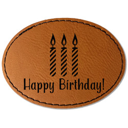 Happy Birthday Faux Leather Iron On Patch - Oval (Personalized)