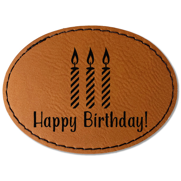 Custom Happy Birthday Faux Leather Iron On Patch - Oval (Personalized)