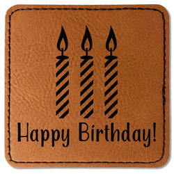 Happy Birthday Faux Leather Iron On Patch - Square (Personalized)