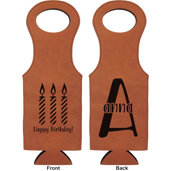 Happy Birthday Leatherette Wine Tote Double Sided - Front and Back