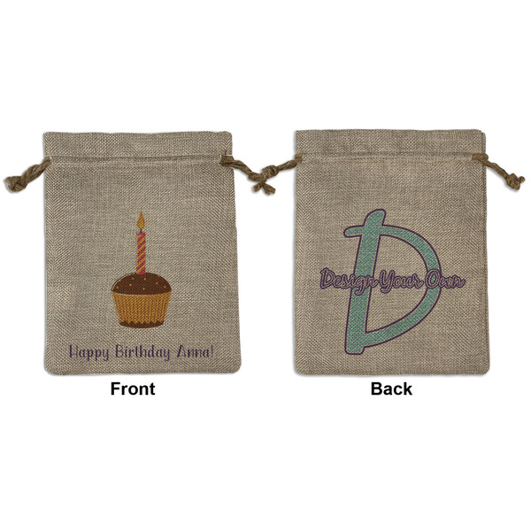 Custom Happy Birthday Medium Burlap Gift Bag - Front & Back (Personalized)