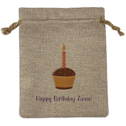 Happy Birthday Medium Burlap Gift Bag - Front (Personalized)