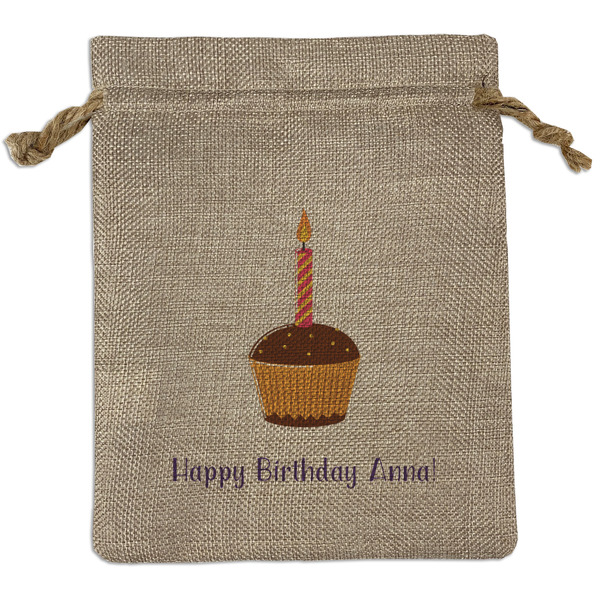 Custom Happy Birthday Medium Burlap Gift Bag - Front (Personalized)