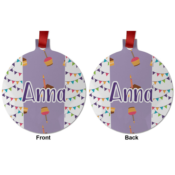 Happy Birthday Metal Ball Ornament - Front and Back