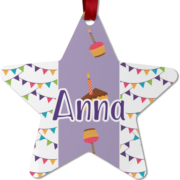 Custom Happy Birthday Metal Star Ornament - Double Sided w/ Name or Text