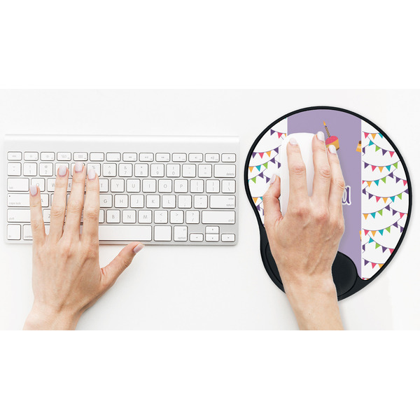 Happy Birthday Mouse Pad with Wrist Rest - LIFESYTLE 2 (in use)