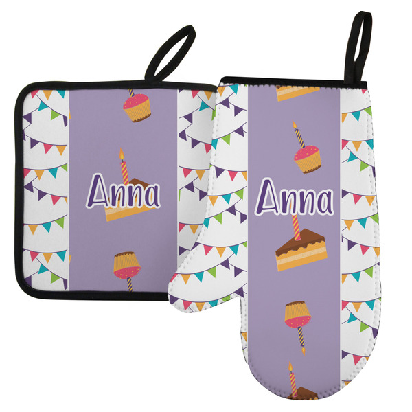 Custom Happy Birthday Left Oven Mitt & Pot Holder Set w/ Name or Text