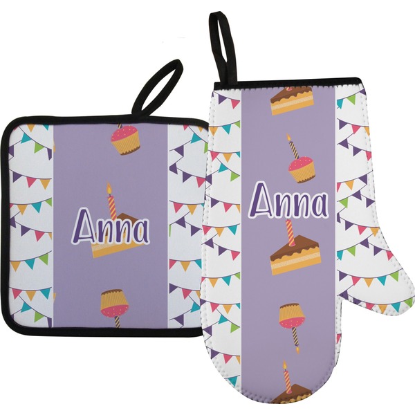 Custom Happy Birthday Oven Mitt & Pot Holder Set w/ Name or Text
