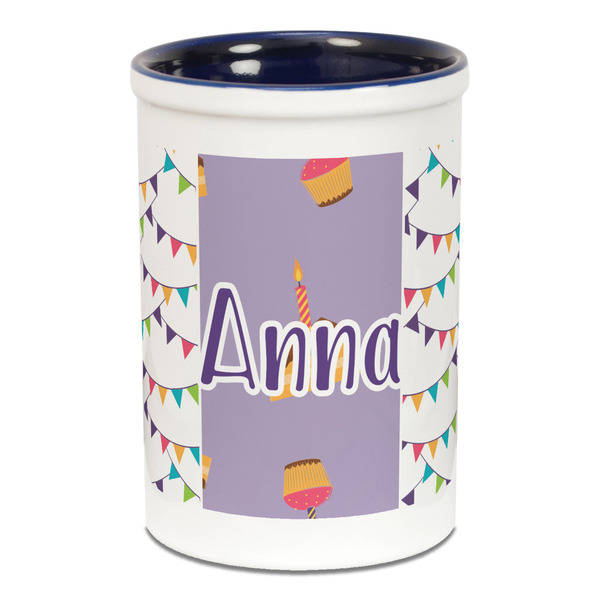 Custom Happy Birthday Ceramic Pencil Holders - Blue