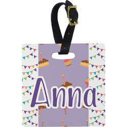 Happy Birthday Plastic Luggage Tag - Square w/ Name or Text