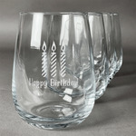 Happy Birthday Stemless Wine Glasses (Set of 4) (Personalized)