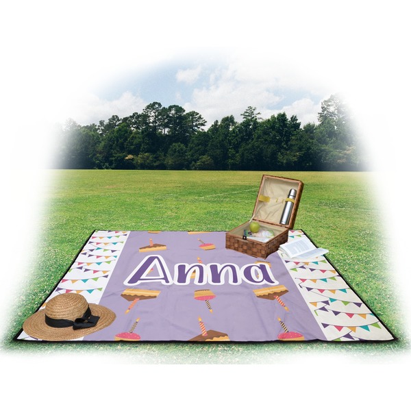 Happy Birthday Picnic Blanket - with Basket Hat and Book - in Use