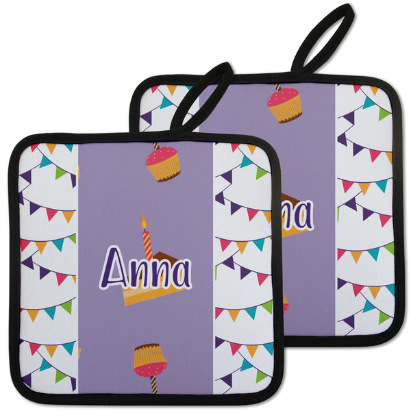 Custom Happy Birthday Pot Holders - Set of 2 w/ Name or Text