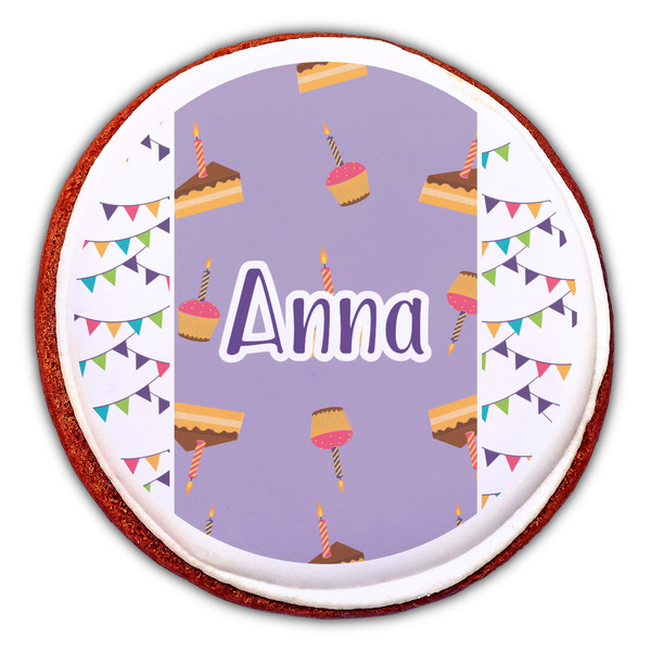 Happy Birthday Printed Icing Circle - Large - On Cookie