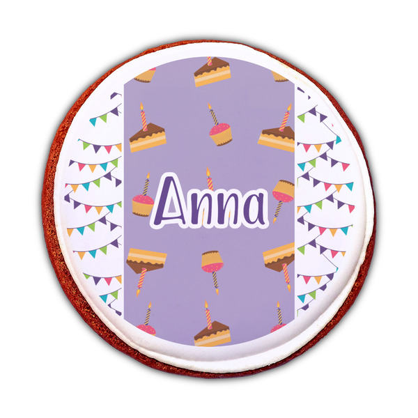 Happy Birthday Printed Icing Circle - Medium - On Cookie