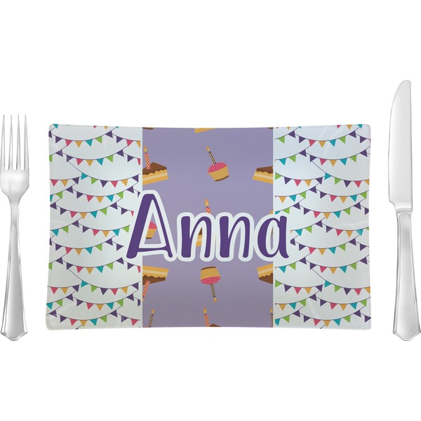 Custom Happy Birthday Rectangular Glass Lunch / Dinner Plate - Single or Set (Personalized)