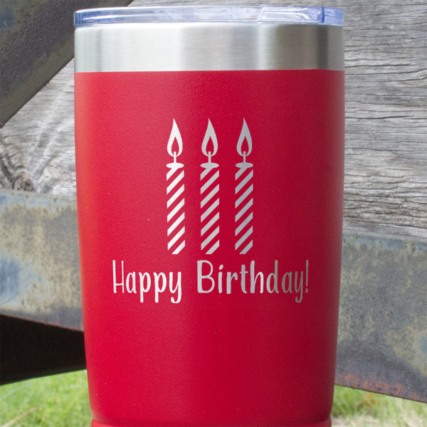 Happy Birthday Red Polar Camel Tumbler - 20oz - Close Up