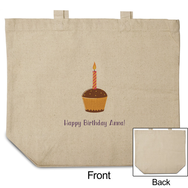 Happy Birthday Reusable Cotton Grocery Bag - Front & Back View
