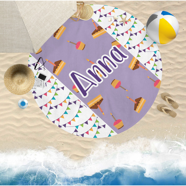 Happy Birthday Round Beach Towel Lifestyle