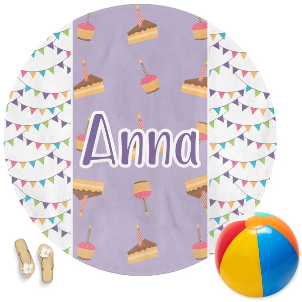 Custom Happy Birthday Round Beach Towel (Personalized)