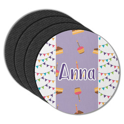 Happy Birthday Round Rubber Backed Coasters - Set of 4 (Personalized)