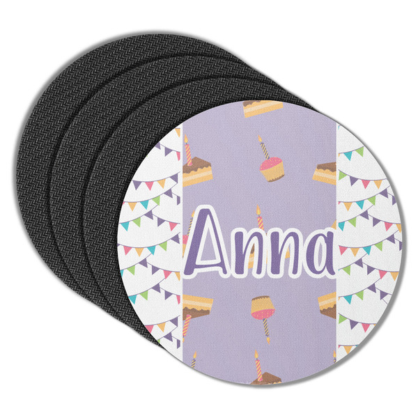 Custom Happy Birthday Round Rubber Backed Coasters - Set of 4 (Personalized)