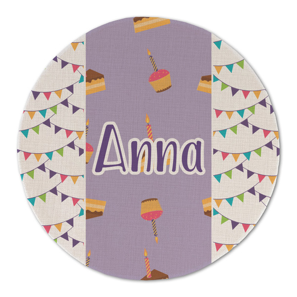 Custom Happy Birthday Round Linen Placemat - Single Sided (Personalized)