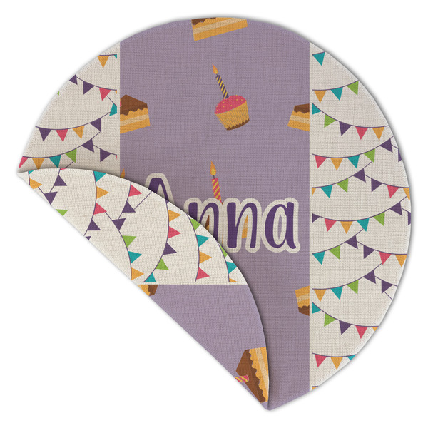 Happy Birthday Round Linen Placemats - Front (folded corner double sided)