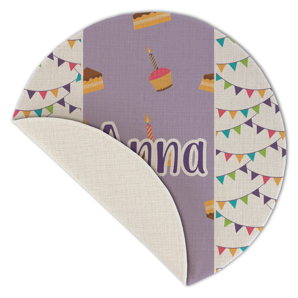 Happy Birthday Round Linen Placemats - Front (folded corner single sided)