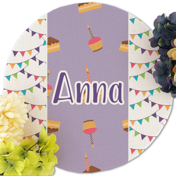 Happy Birthday Round Linen Placemats - Front (w flowers)