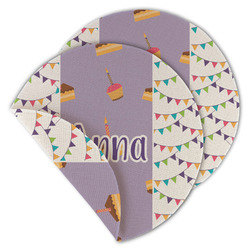 Happy Birthday Round Linen Placemat - Double Sided - Set of 4 (Personalized)