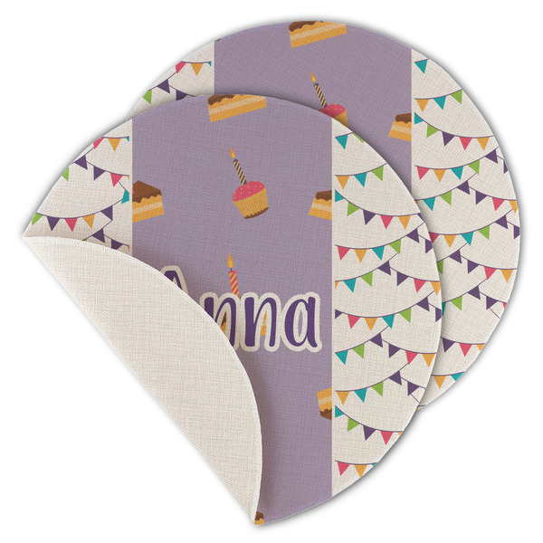 Custom Happy Birthday Round Linen Placemat - Single Sided - Set of 4 (Personalized)