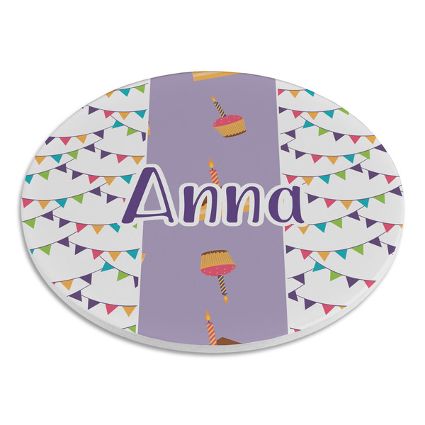 Happy Birthday Round Stone Trivet - Angle View