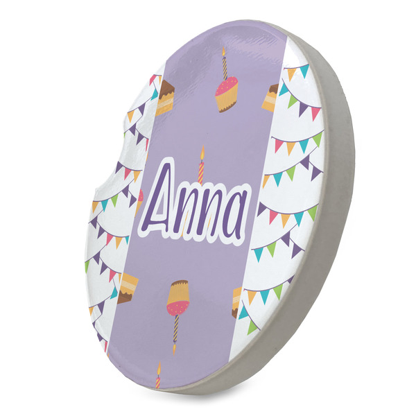 Happy Birthday Sandstone Car Coaster - STANDING ANGLE