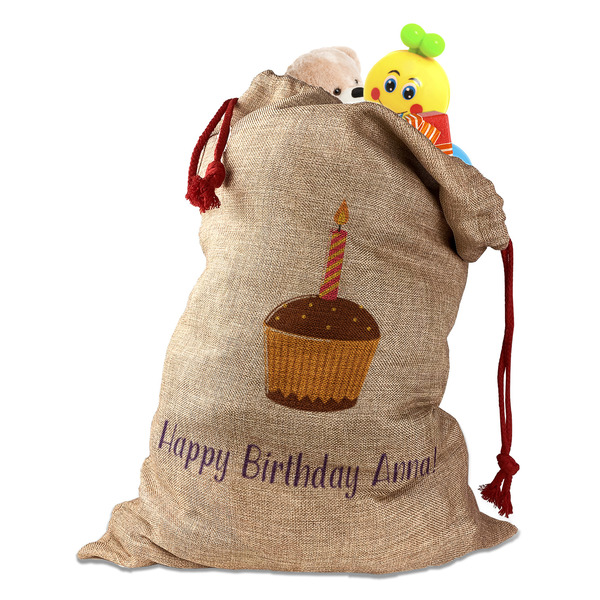 Happy Birthday Santa Bag - Front (stuffed w toys) PARENT