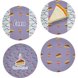 Happy Birthday Set of 4 Glass Appetizer / Dessert Plate 8" (Personalized)