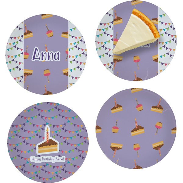 Custom Happy Birthday Set of 4 Glass Appetizer / Dessert Plate 8" (Personalized)
